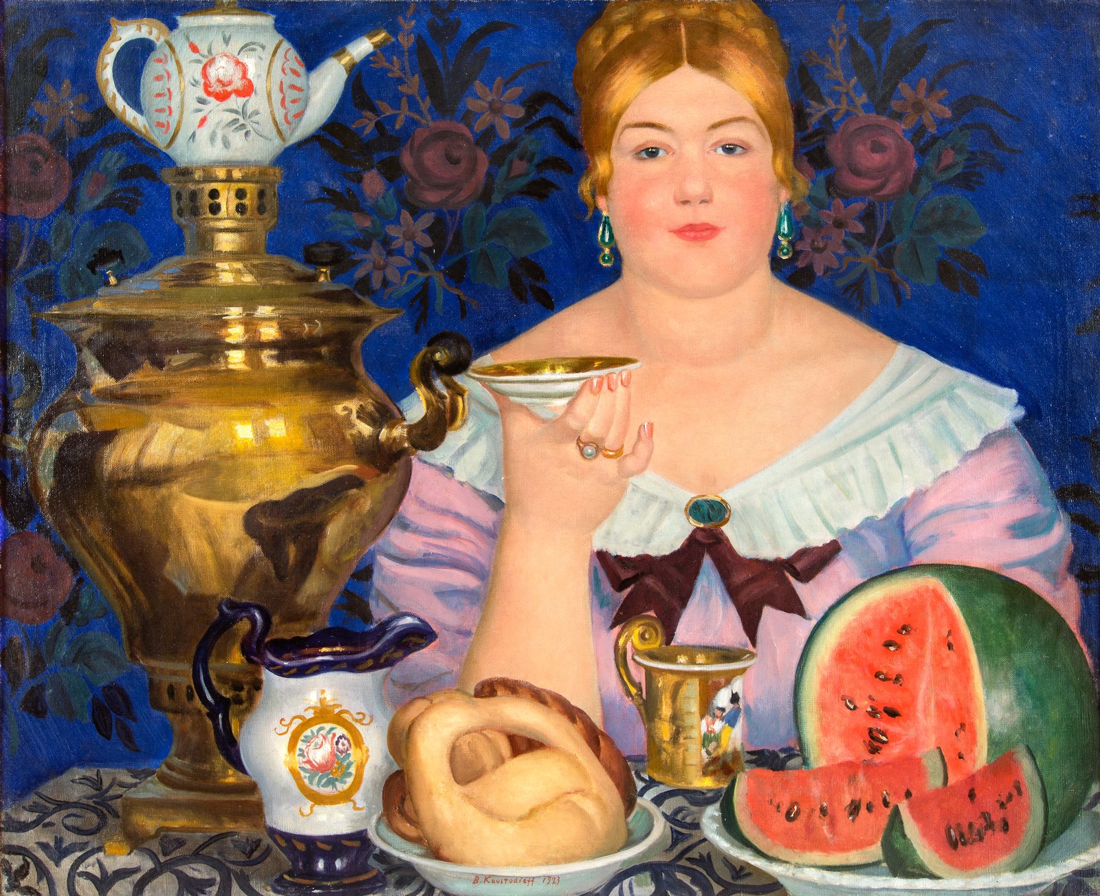Борис Кустодиев. Купчиха, пьющая чай. 1923. Нижегородский государственный художественный музей.